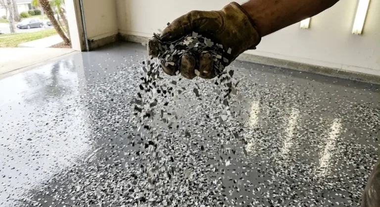 epoxy flooring dynamic flake broadcast in huntington beach, ca